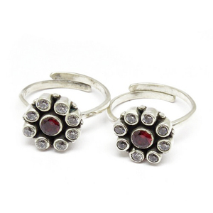 Anillo de Plata de Ley 925 con punta de gema en forma redonda, color rojo, Circonia cúbica blanca, 925 - Product Image 4