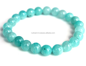 Bracelet extensible unisexe en perles d'amazonite naturelle avec diamants et perles pour les mariages et les cadeaux de fêtes Vente en gros OEM - Product Image 3