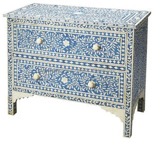 Poitrine à deux tiroirs en bois de manguier massif fait à la main motif floral élégant traditionnel pour chambre à coucher salle à manger salle de bain meubles de salon - Product Image 3