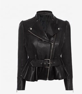 Ladies Leather Biker Jacket Black - Product Image 1