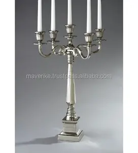 Candelabros clásicos de plata de cinco brazos para velas cónicas Candelabros chapados en plata para bodas fiestas