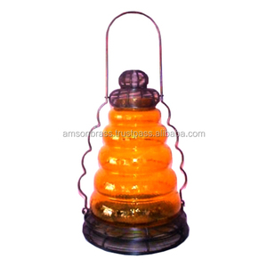 เชิงเทียนหรูหราทำด้วยมือโคมไฟแขวนวินเทจแก้วสีส้มและโลหะโคมไฟเทียนพร้อมที่จับ - Product Image 1