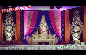 Bollwood-cortinas de pavo real bordadas para boda, telón de fondo de diseño para boda - Product Image 4
