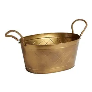 Vaso per fioriera ovale in metallo goffrato oro con manico in corda vasi per fioriera in ottone