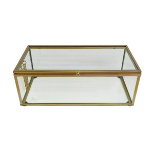 Gold-Colored Glass Jewelry Box With Metal Frame And Clear Lid 10-20 L Capacity - Product Image 1