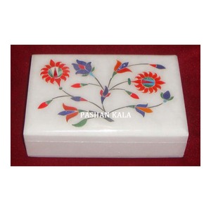 Caja de joyería con diseño de incrustaciones de flores de mármol blanco de forma Rectangular más atractiva para el hogar y regalo de negocios caja de mármol - Product Image 1