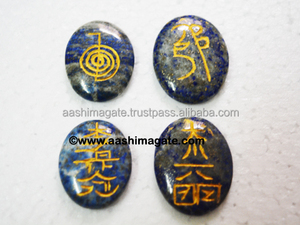 Forme ovale sculpté Lapis Lazuli Reiki ensemble Agate semi-précieuse cristal Chakra motif de guérison pierre précieuse mascotte pyramide Souvenir - Product Image 2