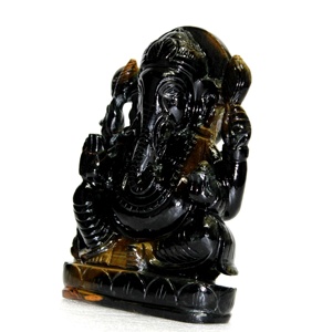 รูปปั้นพระพิฆเนศเสือดำ,ประติมากรรมทางจิตวิญญาณแกะสลักทำมือหินคริสตัลบำบัด - Product Image 2