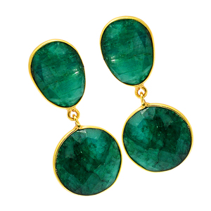 Pendientes de tuerca de diseñador de Plata de Ley 925 con piedras preciosas Esmeralda chapadas en oro Unisex para regalo de boda fiesta compromiso - Product Image 2