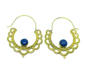 Venta caliente hecho a mano de latón macizo Boho tribal pendiente étnico gitano lapislázuli aro pendiente bohemio - Product Image 4