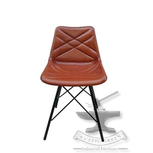 Chaise de salle à manger industrielle en cuir vintage pour restaurant école salon et cuisine avec cadre en fer rustique - Product Image 5