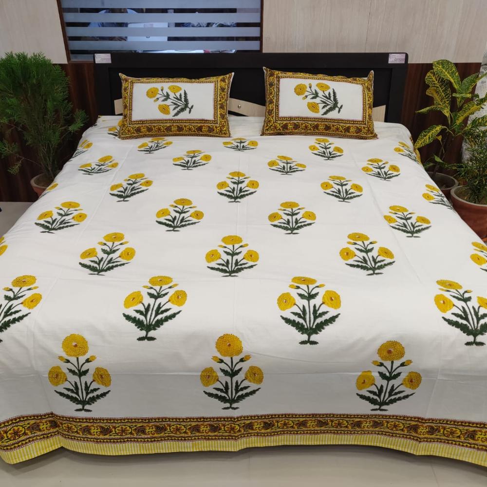 BLOCKS OF INDIA Hand Block Printed King Size Bedsheet – 100% Cotton, 90x108 Inches, Orange Motifs, Includes Pillow Cover (18x28"), Artisan Made