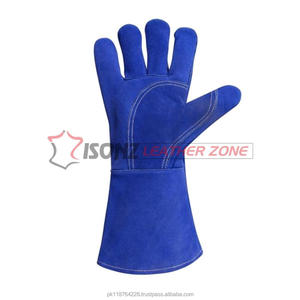 Gants de soudage ISONZ de qualité supérieure en cuir suédé bleu à double paume de 14 pouces, anti-impact, anti-coupure, résistants à la chaleur, robustes - Product Image 3