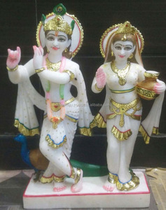 Statue Krishna du seigneur des étoiles, pied sur une plateforme en marbre, Radha - Product Image 1