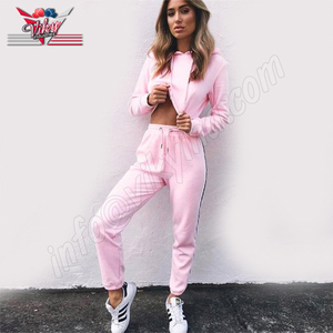 High Quality Sweat pants and <b>Crop</b> <b>Top</b> pullover Hoodie Set custom logo Women Custom Designer Clothes Two Piece Tracksuits - Product Image 4