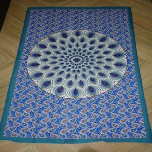 Rắn Màu Bông Khăn Ga Giường Và Tường Treo Tấm Thảm Mới Con Công Lông In Bán Buôn Từ Ấn Độ Dệt Kỹ Thuật - Product Image 3