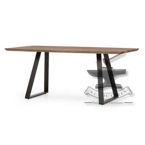 Vintage Industrial Wood <b>Dining</b> <b>Table</b> with Inclined <b>Metal</b> <b>Legs</b> for School Living Room Hotel or Hospital Use - Product Image 6