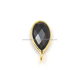Black Onyx Gemstone Pear Shape 18K Gold Plated Brass Jewelry Single Bail Conector de bisel hecho a mano - Product Image 2