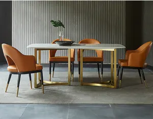 Modernes Luxus design orange Holz Stoff Leder Esszimmers tuhl Esszimmer möbel