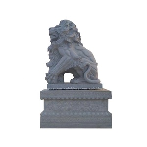 Statue de lion en marbre pour l'extérieur Sculpture d'art en pierre élégante pour la décoration de la porte principale Caractéristique de langue pour l'espace extérieur - Product Image 1
