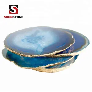 Gorgeous Blue Agate Coasters with Gold/Silver Trim, Creative Home Decoration, Special Wedding Gift