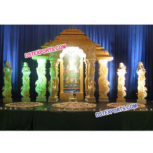 Mandap de Boda Indio con Diseño de Templo de Pavo Real, Último Modelo de Mandap de Boda con Pasillo, Pilares de Pavo Real, Mandaps de Madera Tallada para Bodas, Suministro en EE. UU. - Product Image 1