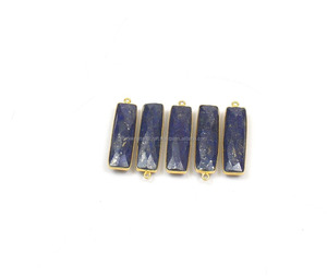 Lapis Lazuli Gemstone Rectangle Forme Plaqué Or Bijoux Unique Bail Facettes À La Main Lunette Connecteur - Product Image 5