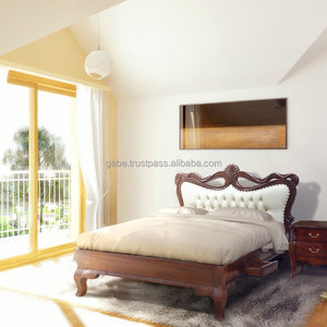 Antique <b>Bed</b> Elly Solid Mahogany Wood <b>Queen</b> <b>Size</b> Home Furniture for Bedroom Use - Product Image 1