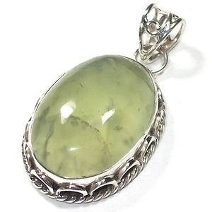 Pierre précieuse de couleur Prehnite naturelle, pendentif en argent pur fait à la main pour femmes, bijoux - Product Image 6