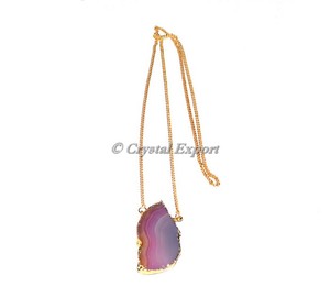 Collar de cadena dorada de piedra preciosa, rebanada de ónix rosa - Product Image 1