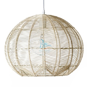 Contemporary <b>Cream</b> Rattan Wicker Basket Pendant <b>Light</b> <b>Shade</b> Rustic Farmhouse Minimalist Scandinavian Midcentury Mediterranean - Product Image 1