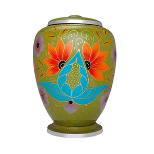 Vert avec des urnes de crémation peintes à la main florale Prix bon marché - Product Image 1