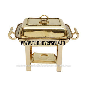 Ensemble de chauffe-plats rectangulaire en laiton fait à la main écologique pour restauration Ensemble de buffet chauffe-plats avec couvercle et porte-carburants ajourés - Product Image 3