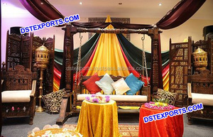 Russian Wedding <b>Wooden</b> Carved <b>Swing</b> Bollywood Wedding Stage <b>Swing</b> <b>Set</b> Sankheda Jhula for Wedding Decoration - Product Image 2