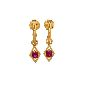 Beautiful Color Pink CZ Handmade Gemstone Simple Stone Dangle Earrings