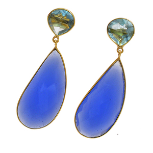 Bezel Setting Handmade Stud Dangle Topaz Chalcedony Gemstone <b>Earrings</b> 925 <b>Sterling</b> <b>Silver</b> <b>Earring</b> Jewelry Fancy Dangle <b>Earring</b>. - Product Image 2