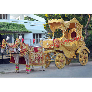 Carruaje de Caballos Dorado para Bodas Reales, Decoración de Bodas Indias, Carruaje de Caballos Doble para Bodas, Fabricante de Carruajes - Product Image 1