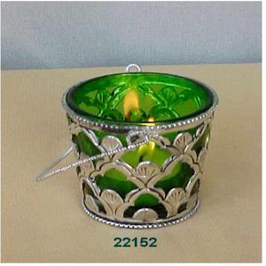 <b>Green</b> Glass Silver Tealight <b>Candle</b> Holder for Home Decoration Item - Product Image 2