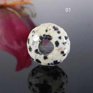 Nueva colección de cuentas de piedra de jaspe dálmata genuina 5,5x8x14mm gran agujero redondo facetado para la fabricación de joyas - Product Image 1