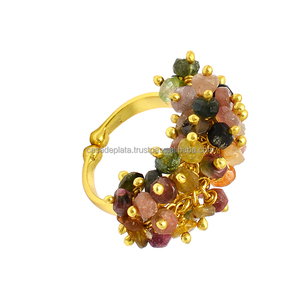Anillo de piedras preciosas multicolor, anillo hecho a mano de Plata de Ley 925, anillo de moda chapado en oro para regalo de boda, fiesta para mujer - Product Image 2