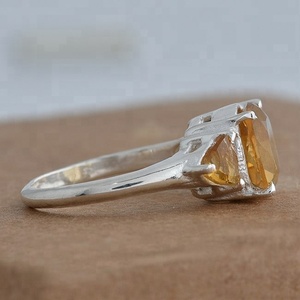 Trillion Cut Citrine Gemstone <b>Ring</b> 925 Sterling <b>Silver</b> with Classic Prong Setting Fashionable <b>Wedding</b> Gift for Parties - Product Image 3