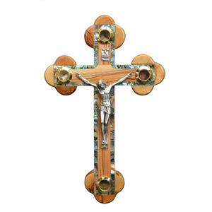 Fournisseur d'usine de bois d'olivier de Bethléem, croix murale artisanale de Pâques avec nacre - Product Image 1