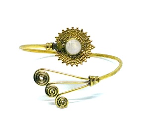 Cabochon Stone Adjustable Cuff <b>Bracelet</b> Round Gem Stone Vintage for Women Brass Gold Color Gemstone Cuff <b>Bracelet</b> - Product Image 1