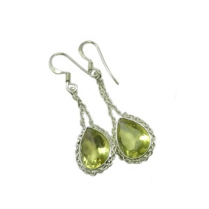 High Quality Wholesale 925 Sterling Silver Lemon <b>Quartz</b> Gemstone <b>Earring</b> for Women and Girl Fashion Jewelry Manufacturer - Product Image 1