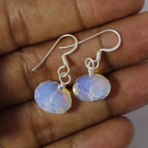 925 Sterling <b>Silver</b> Dangle Drop <b>Earrings</b> Natural Opalite Hydro Gemstone Gold Plated Designer for <b>Weddings</b> Parties Gifts - Product Image 4