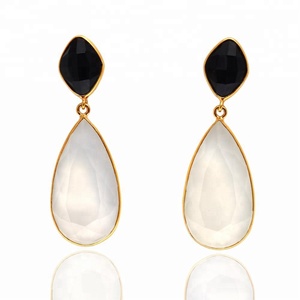 925 Sterling Silver Dangle <b>Drop</b> <b>Earrings</b> Gold Plated Natural Chalcedony Gemstone for <b>Bridal</b> Wedding Cocktail Parties-Gift - Product Image 2