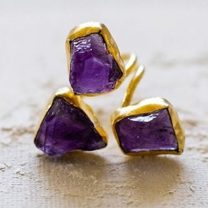 Anillos ajustables para mujer bañados en oro amatista Natural cruda - Product Image 1
