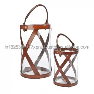 Wooden Hurricane <b>Lantern</b> With Silver Metal Handle - Product Image 3