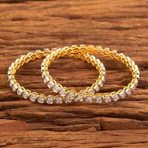 Handmade Classic <b>Bangles</b> With 2 Tone Plating 58297 White - Product Image 1