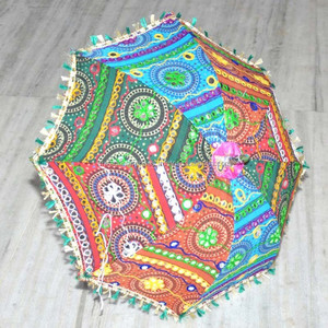 Handmade Indian Bohemian Full Embroidered Parasol Traditional Sari Material Colorful Tribal Classic Iron Handle 140cm <b>Umbrella</b> - Product Image 6